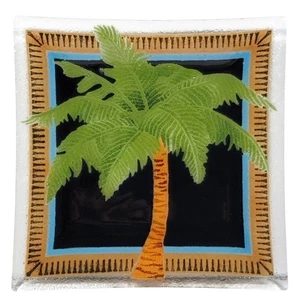 Peggy Karr Palm Tree Fused Art Glass Plate Tray 10x10 Tropical Tiki Island Gift - Picture 1 of 5