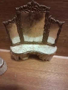 Vintage Dollhouse Furniture 1:12 Ideal  Royal Dressing Table silver  And Stool . - Picture 1 of 10