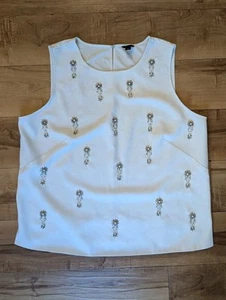 Ann Taylor Jewel Embellished White Shell Tank Top, Sz XL - Picture 1 of 8