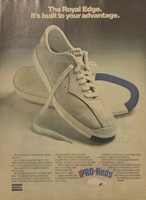 Zapatos de tenis Pro-Keds Royal Edge 1976 anuncio impreso construidos a tu favor de colección años 70 Foto 1 de 4
