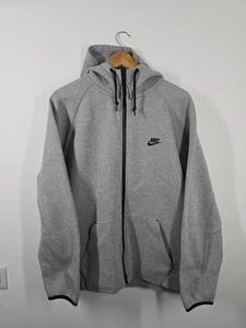 Nike Tech Fleece Mens Large Grey Full Zip Hoodie Jacket Swoosh Logo Pockets - Picture 1 of 15