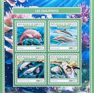 DJIBUTI DELFIN BRIEFMARKEN 4ER-BOGEN POSTFRISCH 2017 MEERESLEBEN MEERESDELFIN OZEANTIER - Bild 1 von 1