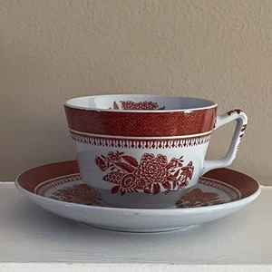 Set 4 tazze da tè e piattini vintage Spode Fitzhugh, rosso, bianco, floreale - Foto 1 di 12