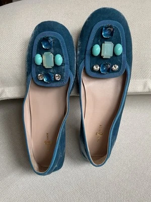 CAR SHOE women shoes Antiqued Blue velvet ballet flat with stones decoration - Image 1 of 4
