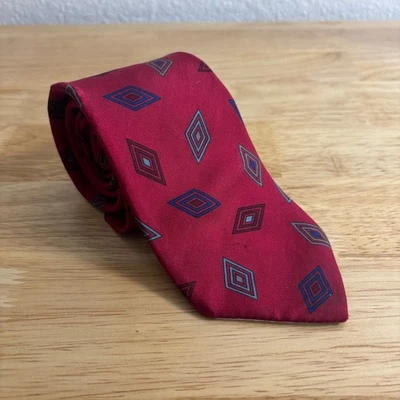 Corbata Givenchy Vintage Para Hombre Corbata Roja Geométrica Toda Seda Italia Clásica 3" x 60" Foto 1 de 4