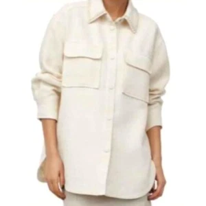 Hemd-Jacke Bluse Shacket Overshirt creme-weiß Perlen bestickt 34/36 XS/S H&M neu - Bild 1 von 3