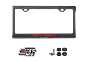 Alfa Romeo Red Text Only - Italy Flag Lower Carbon Fiber License Plate Frame - Picture 1 of 4