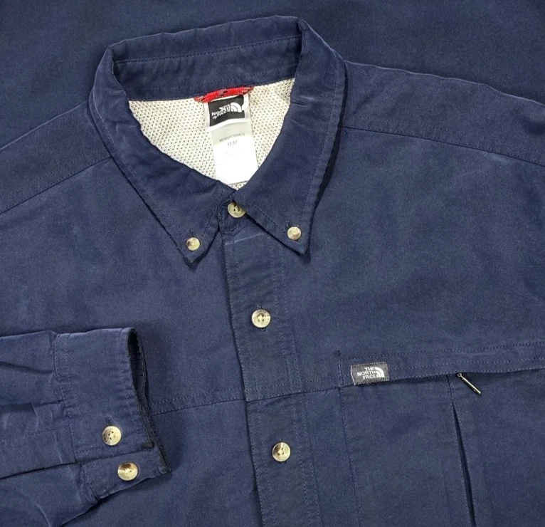 The North Face Mens M Outdoor Button Up Shirt Blue Modal Hiking Roll Tab Sleeve - Image 1 of 4