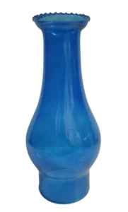 8 1/4" x 2 5/8" Cobalt Blue Beaded Top Glass Chimney Oil Lamps #1 Burners New - Picture 1 of 11