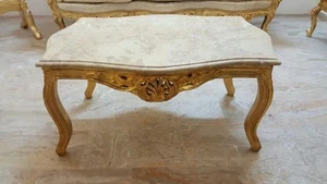 TAVOLINO SALOTTO RETTANGOLARE LEGNO FOGLIA ORO MARMO AVORIO ARRD. CASA SOGGIORNO - Imagen 1 de 1
