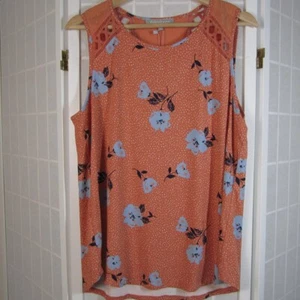 Camicetta smanicata Daniel Rainn grande arancione floreale dettaglio pizzo rayon elasticizzata - Foto 1 di 16