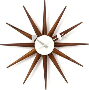 George Nelson Design Sunburst Wall Clock Wood Brown DAIVA Reproduction Modern JP - Picture 1 of 5