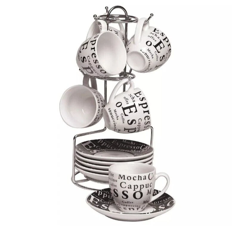 Gibson Expressions Gres Café Espresso 2.5 OZ Taza y Platillo Juego de 13 piezas Nuevo en Caja Foto 1 de 4