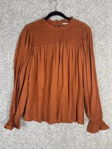 A New Day Womens Blouse Shirt Top rust orange Smock Pullover Puff Sleeve flowy - Picture 1 of 6