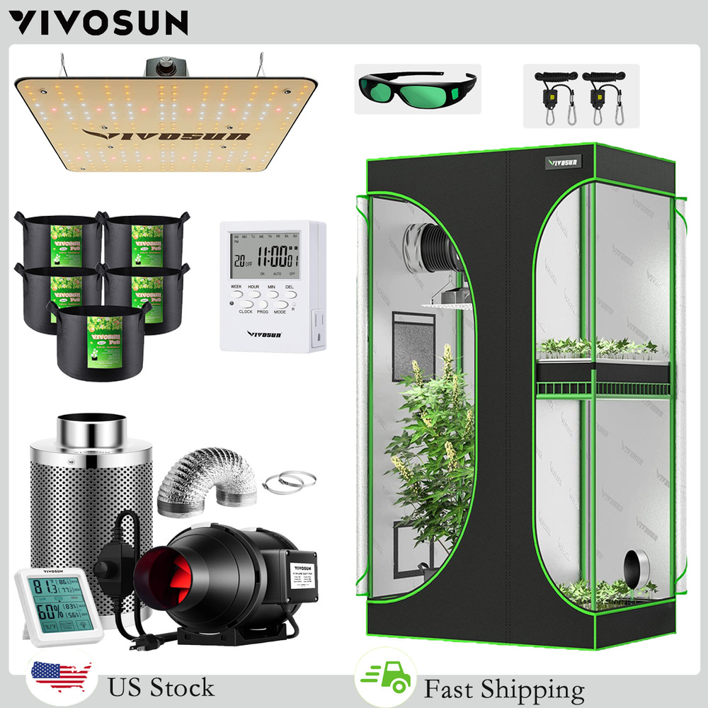 VIVOSUN LED Grow Light +4 inch fan kit + 2-in-1 Grow Tent Room Complete Tent Kit