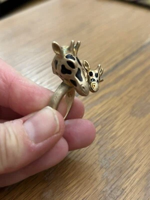 Giraffe face to face adjustable ring Giraffe Rings Bronze Adjustable Rhinestones - Image 1 of 4