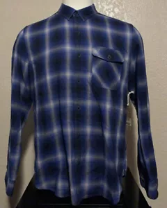 NEW True Religion Men's Large Slim Fit Blue Cobalt Plaid Long Sleeve Woven Shirt - Picture 1 of 11