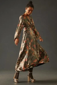 NWT Caballero Anthropologie Deep V-Neck Maxi Floral Dress Size XS - Picture 1 of 14