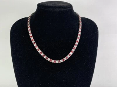 925 Sterling Silver Red Ruby Engagement Necklace, Wedding Necklace 3 - Image 1 of 4