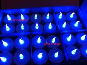 144er Set blaue Batterie LED flackernde Kerze Hochzeit Deko Blumen Teelicht Licht - Bild 1 von 1