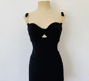 Nookie S Black Midi Dress Ruched Bodycon Cutout Gold Detail Hardware - Picture 1 of 6