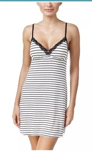  Jenni byJennifer Moore Lace-Trimmed Striped Knit Chemise Size M Ivory Stripe  - Picture 1 of 2