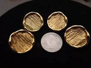 4 MATTE GOLDTONE STRIATED METAL BUTTONS WITH RIPPLED SMOOTH BORDER 1" - Picture 1 of 3