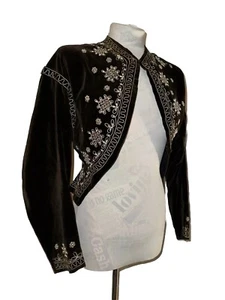 CHAQUETA AUTÉNTICA MID VICTORIANA MARRÓN TERCIOPELO RIBETE CUENTAS TALLA S - Imagen 1 de 10