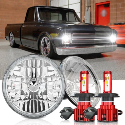 for 1967-1972 Chevy C10 Pair 7" inch Round LED Headlights High Low Beam Sealed - Image 1 of 4
