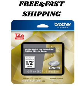 Brother P Touch Tzepr935 12Mm White Print On Premium Glitter Silver Tape - Picture 1 of 8