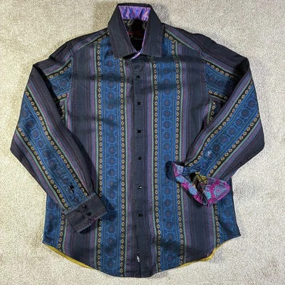 Camisa Robert Graham Edición Limitada 100% Seda Para Hombre XL Abotonada Multi Patrón Foto 1 de 4