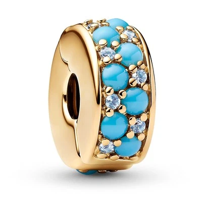 PANDORA Schmuck Clip-Charm Aquamarinblau Goldfarben 763902C01 - Bild 1 von 4