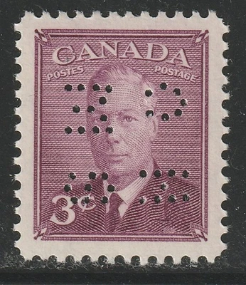 Canada #O10-286, King George VI, 4-Hole OHMS Perfin, VF, BOB, MNH 1949 - Image 1 of 2