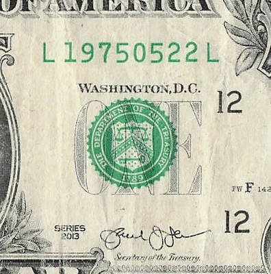 MAY 22 1975 Birthday Fancy Serial Number Date Note One Dollar Bill 05 22 1975 - Image 1 of 4