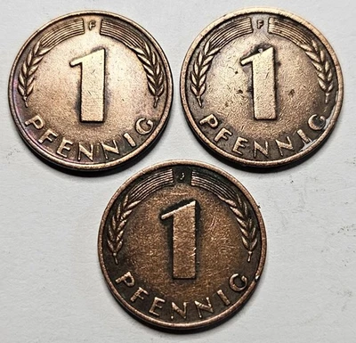 Lote de (3) monedas de 1 penique de Alemania - alemanas - Alemania Occidental - moneda mundial Foto 1 de 2