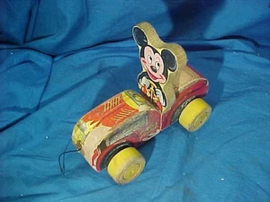 1950s FISHER PRICE 310 Walt Disney MICKEY MOUSE " Puddle Jumper " CAR PULL TOY - Picture 1 of 5