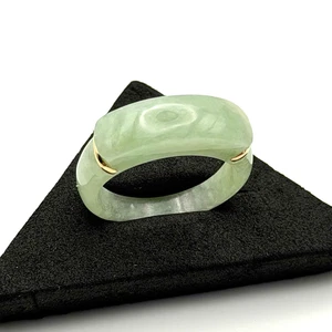 Vintage grüner Nephrit Sattelring mit 14k Gelbgold Akzenten, Größe 10 (YAK-23-1) - Bild 1 von 10