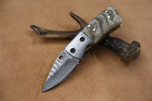 Custom Handmade Damascus Steel Pocket Underlock Folding Knife Camping Knife - Picture 1 of 7
