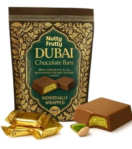 Gourmet Dubai Milk Chocolate Pistachio & Kadayif Bars Nutty Fruity 16oz - Picture 1 of 4