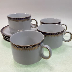 Winterling Bavaria Teacups & Saucers Cobalt Blue Band Gold Accents Set of 4 - Picture 1 of 7