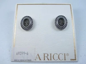 Nina Ricci Rhodium Plated Pierced Earrings with Enamel Cameo 0889 - Picture 1 of 3