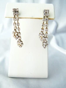 Vintage Prong Set Crystal Rhinestone Dangle Piercrf Earrings - Picture 1 of 7