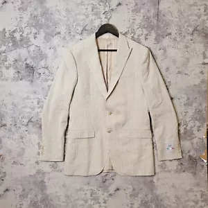 Marks & Spencer Linen Blazer Men Size 38L Beige Striped Nova Fides Light Jacket - Picture 1 of 12