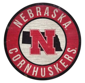 Nebraska Cornhuskers 12 Inch Wood Sign Round State Design [NEW] NCAA Cave Wall - Picture 1 of 1