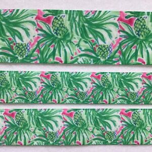 Green pink pineapples preppy inspired Grosgrain ribbon 5/8" 7/8" 1” 1.5" 