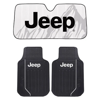 New Jeep Mountain Logo 2pc All Weather Rubber Front Floor Mats & Auto Sun Shade Foto 1 de 4