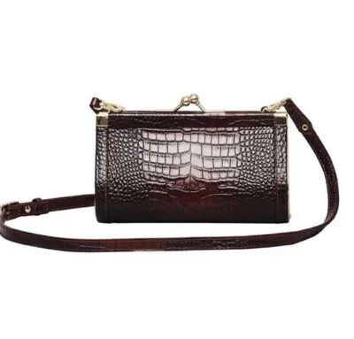 ERDEM x H&M Burgundy Small Leather Faux Croc Shoulder Bag Purse Clutch - Image 1 of 4
