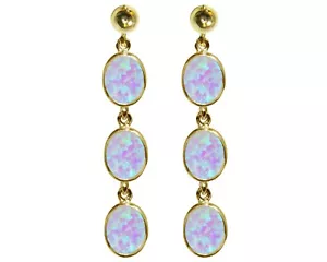 9ct Oro Amarillo Intenso Cabujón Ópalo Triple Ovalado Colgante Pendientes Ru - Imagen 1 de 4