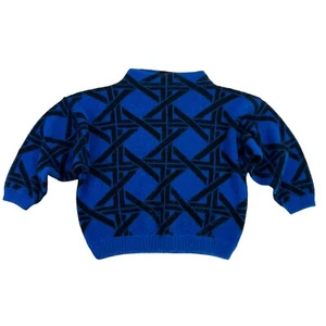 VTG FaBE Blue/BLACK GEOMETRIC WOVEN ACRYLIC Mock NECK SWEATER Sz M - Picture 1 of 3