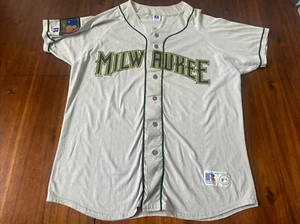 John Jaha Milwaukee Brewers Russell Athletic MLB 1995 Jersey Size Large Vintage - Picture 1 of 13